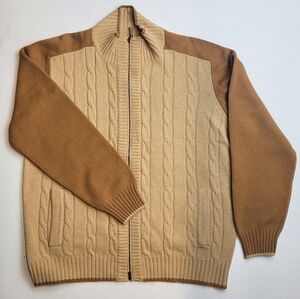 Brioni Men's Cable Knit Zip-Up Sweater - Tan and Brown
